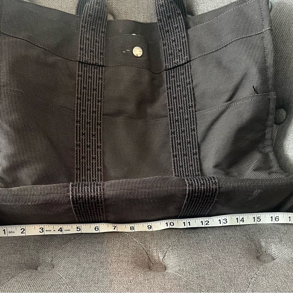 Large Hermes Yale Line Black check Canvas Tote - Picture 12 of 15